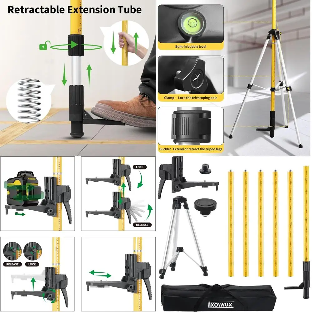 

Adjustable 13.8ft Laser Level Pole with Tripod, 4.2m Stand, Dual Thread Bracket and Carry Bag