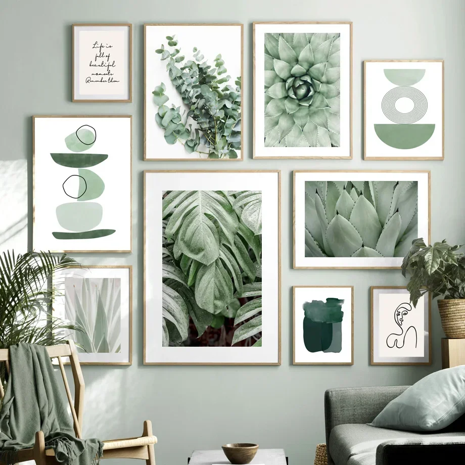 

Green plant Agave cactus Line geometry Wall Art Print Canvas AbstractPainting Nordic Poster Wall Pictures For Living Room Decor
