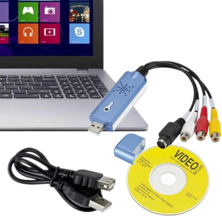 Convertidor VHS VCR a Digital Tarjeta de captura de audio USB 2.0-Tarjeta de captura analógica con cables RCA para DVD/TV, funciona con Windows7/8/10