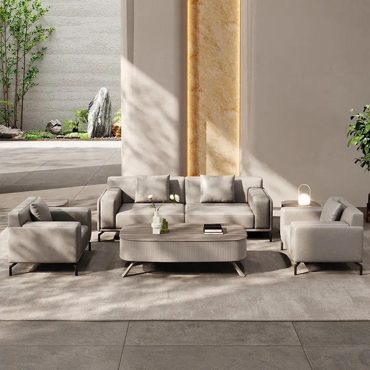 Leather office sofa combination reception area furniture first layer cowhide