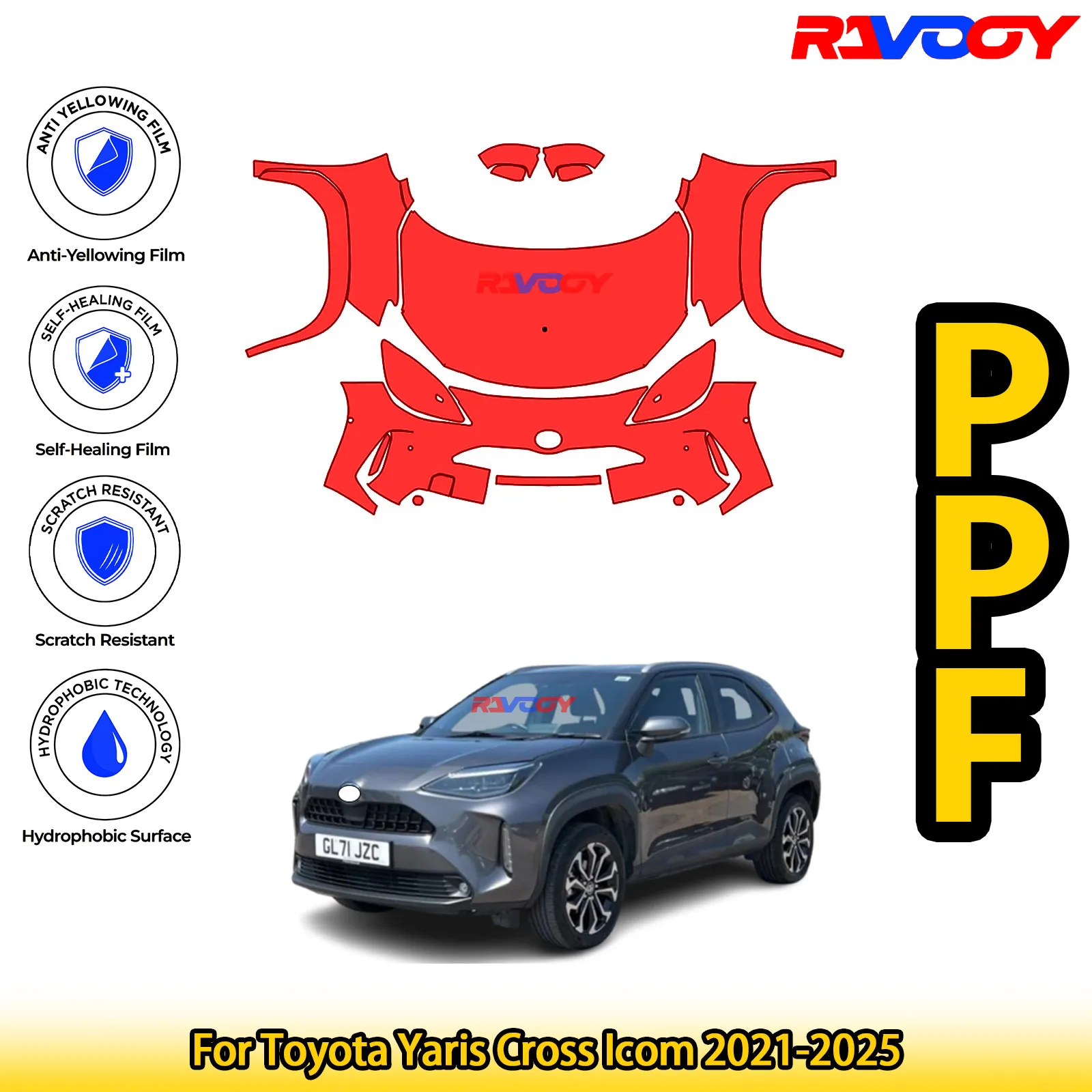 

Для Toyota Yaris Cross Icom 2021-2025 глянцевый матовый черный предварительно вырезанный передний комплект PPF защитная пленка для краски