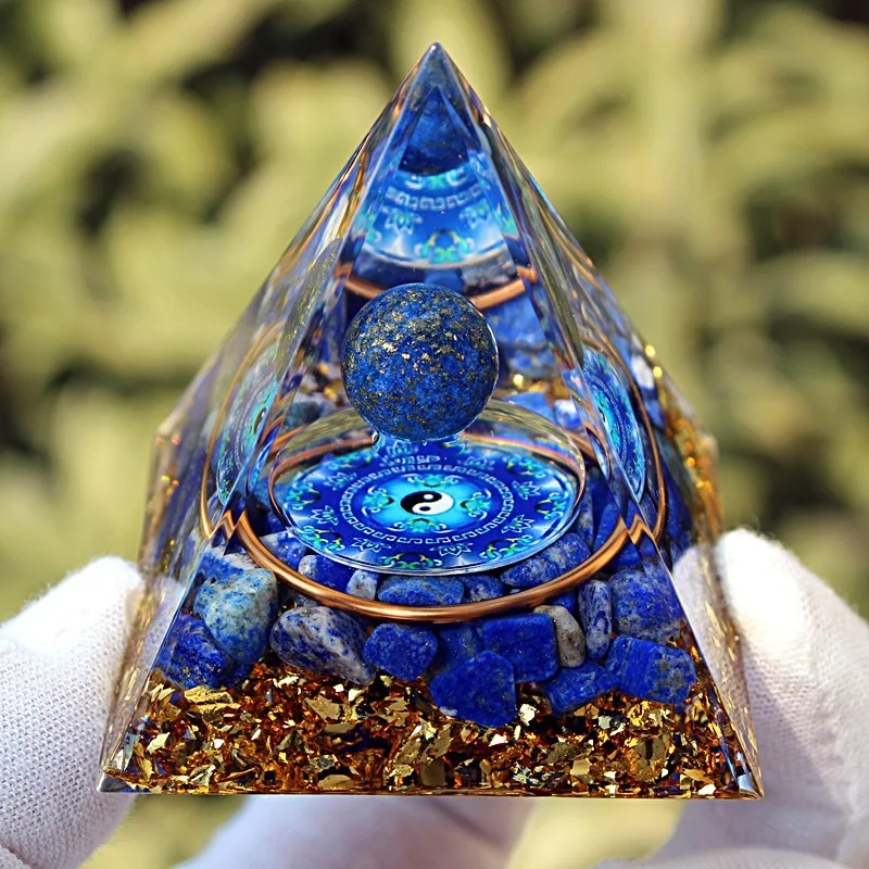 

Exquisite Collectible Figurine Model of Lapis Lazuli Ball Crystal Crushed Stone Pyramid for Festival Gifts Toys