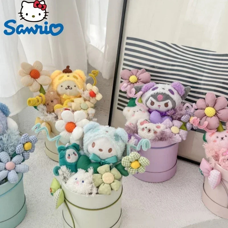 Sanrio Embrace Bucket Bouquet Kuromi Cinnamoroll Doll Kawaii Bouquet Plush Toys Birthday Gift Stuffed Animals Valentine Day Gift