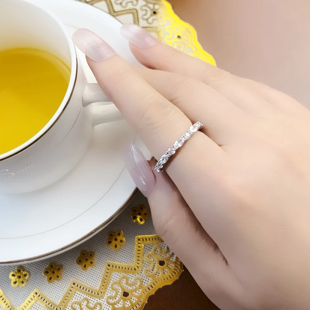 White Pave Boho Band Ring Europe Style Glam Fashion Good Jewelry For Women Gift In 925 Sterling Silver