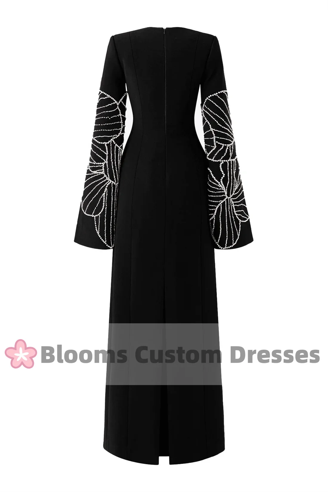 Customized Black Crepe Beaded Long Sleeves Noble Evening Dress 2024 O-neck Elegant Prom Dress Ankle-length Formal Party Gown