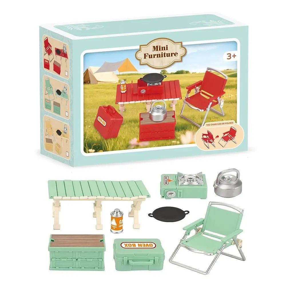 Multicolor Miniature Camping Set Micro Landscape Plastic Mini Camping Chair Desk Set Scene Making Fairy Garden