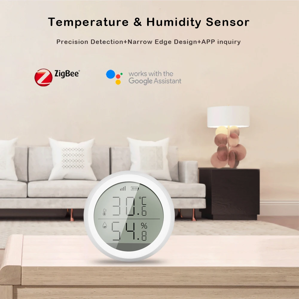 IHSENO Tuya ZigBee Smart Home Temperature And Humidity Sensor With LED Screen Works With Smart Life Google Assistant Require Hub