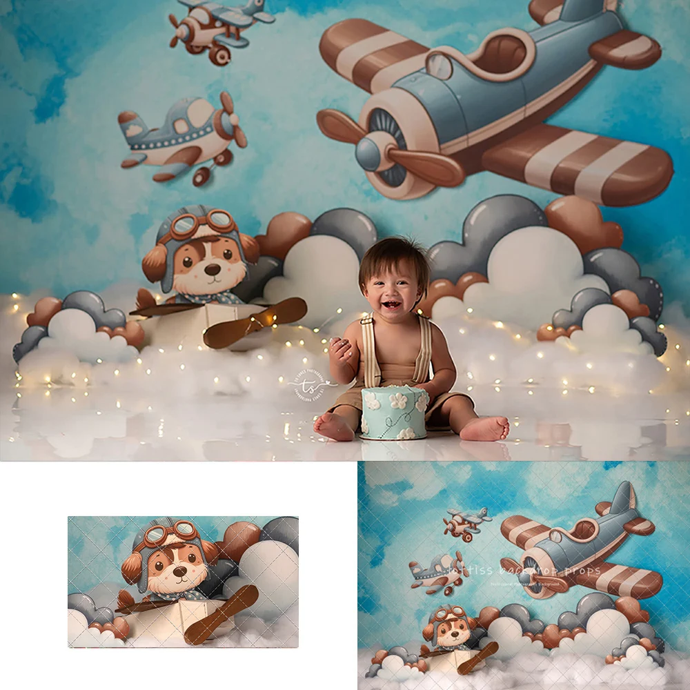 Age of Aviation Plane Travel Backdrops Kids Baby Birthday Cake Smash Photocall Child Photocall Backgrounds