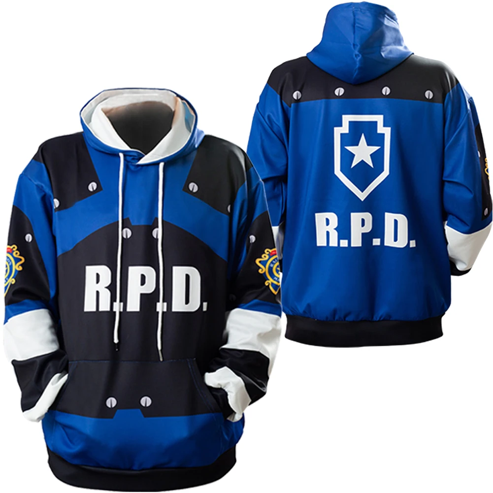 Leon Cosplay Fantasy Hoodie Men Costume Biohazard Game Hazard Bio Roleplay Fantasia Outfits Hooded Sweatshirt Casual Pullover