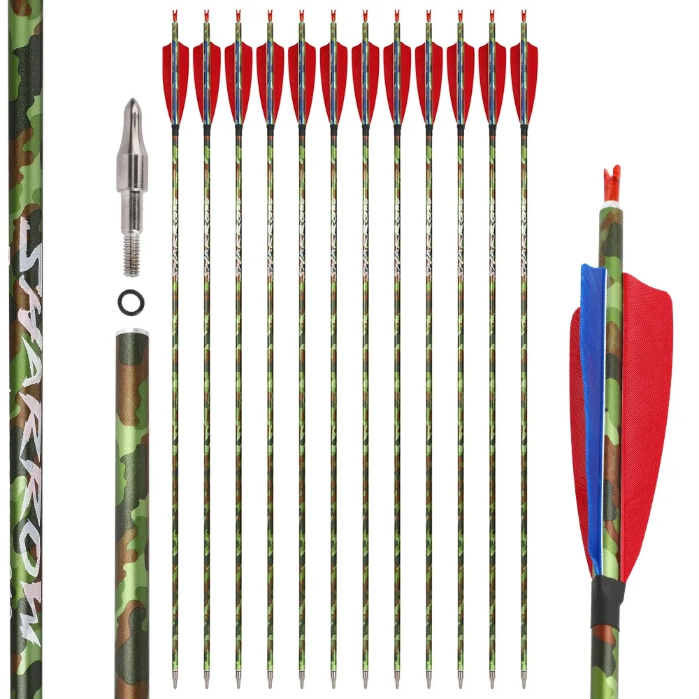 

6/12pcs 30" Pure Carbon Arrow OD7.4mm ID6.2mm Spine 340 Shaft with 100 Grain Arrowhead Compound Recurve Bow Hunting Shooting