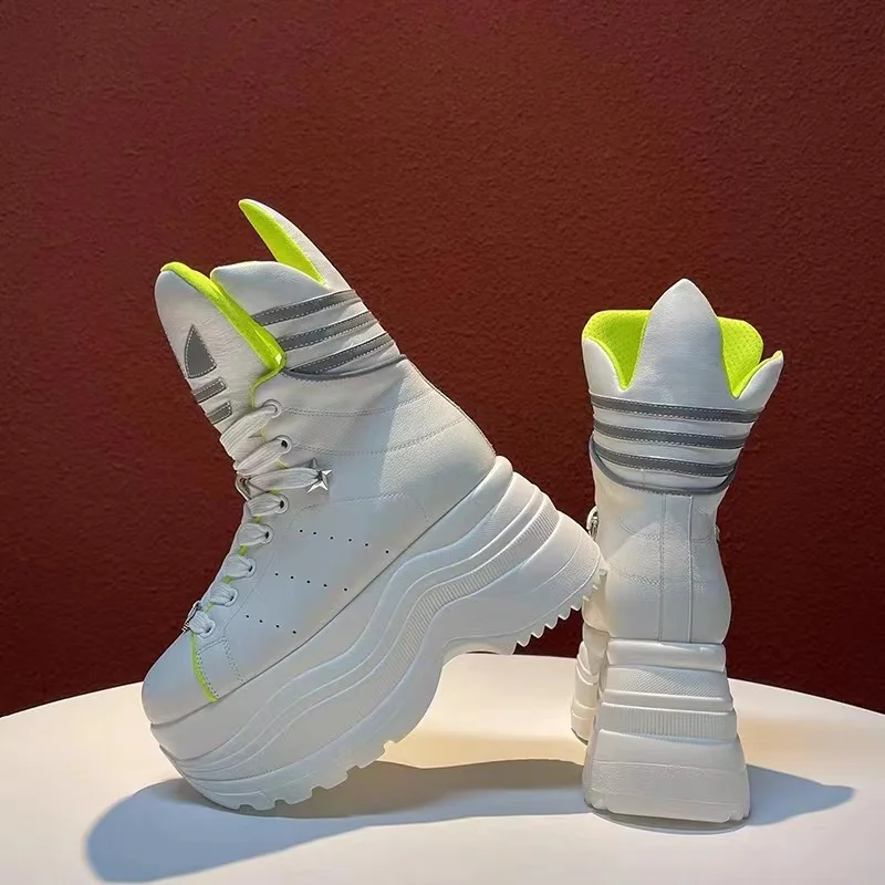 Women Ankle Boots High Heels Platform White High-Top Shoes Winter High Quality 2023 Luxury Designer Brand Fashion Design Sneaker