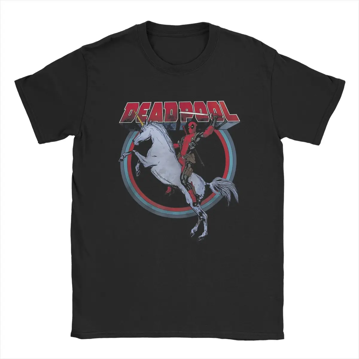 

Men's Deadpool Hero Movie T Shirts Merc Riding A Unicorn Cotton merchandise Vintage Short Sleeve Round Neck Tee Printed T-Shirts