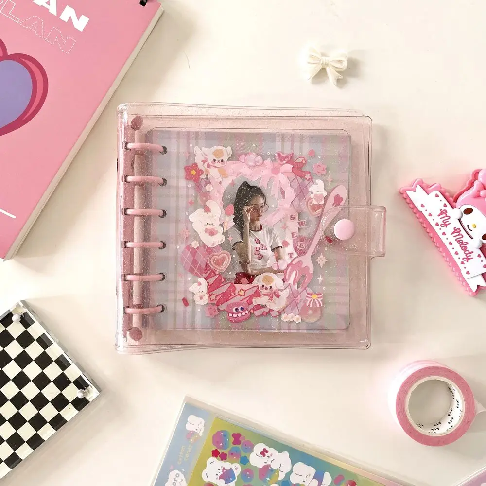 Cuaderno de papelería Kawaii A7, planificador de Agenda, libro de colección de fotos, hojas sueltas cuadradas, diarios con purpurina, carpeta