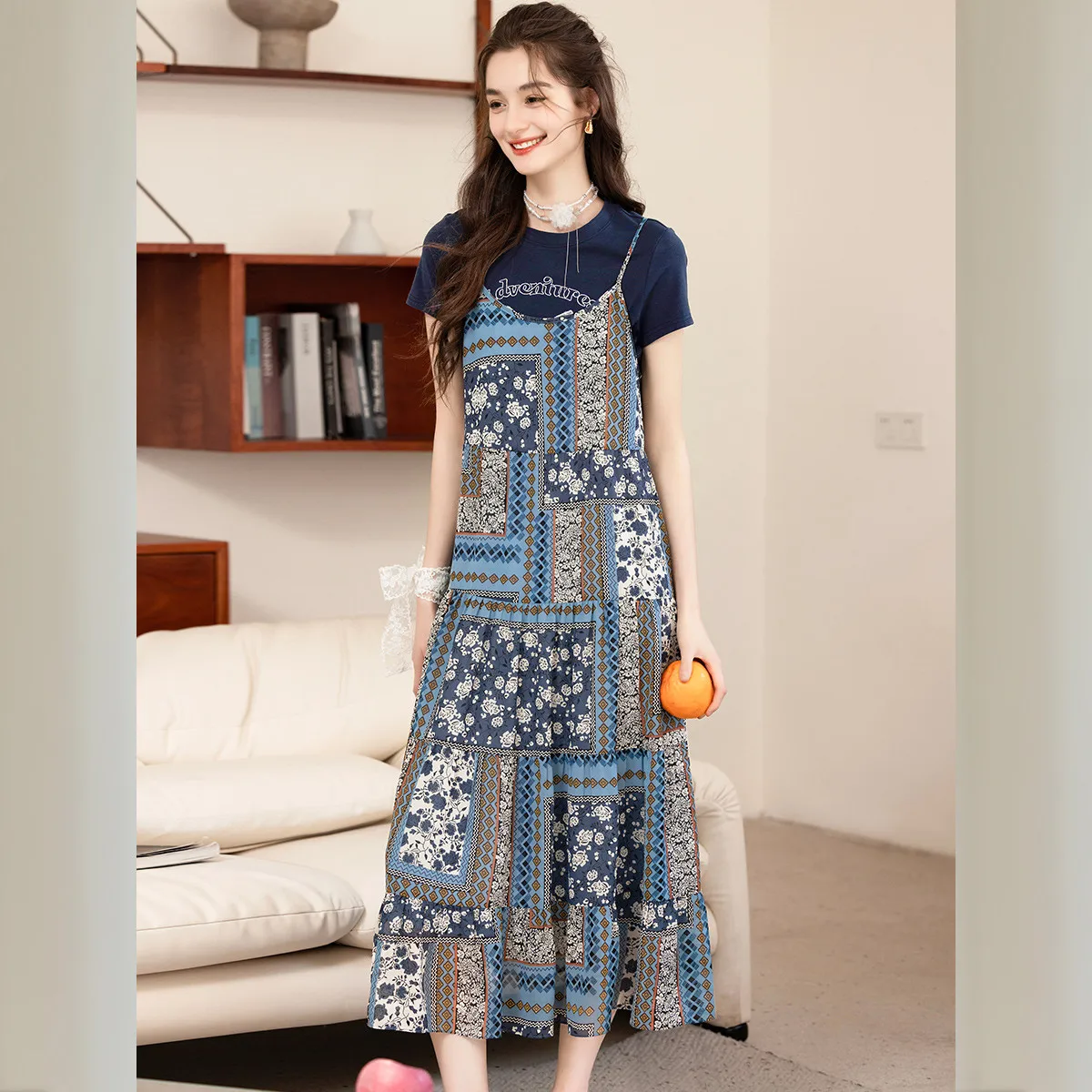 LOUIS YAO New  Boho Halter Women's Dresses 2025 Summer New Elegant Round Neck Long Dress Print Patchwork Elegant Dresses