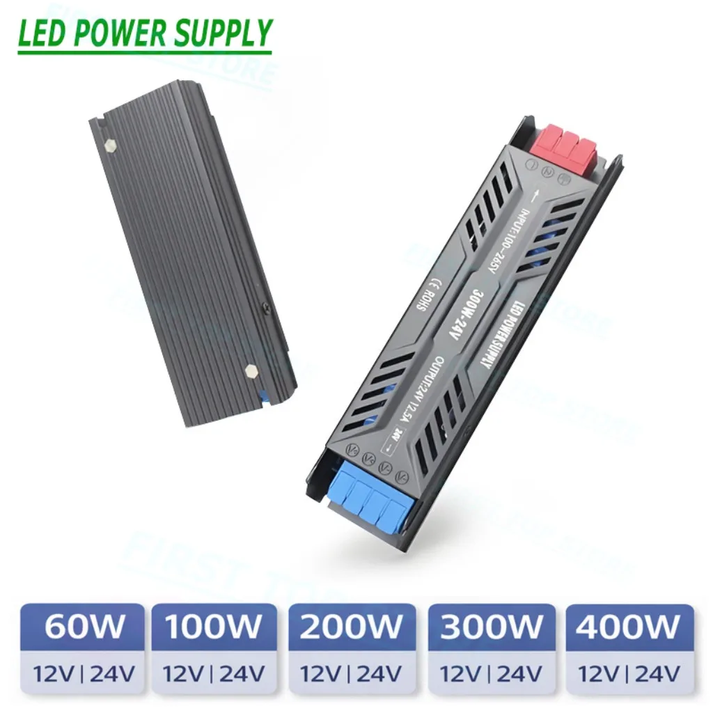 LED Driver DC12V 24V Power Supply Lighting Transformers 60W 100W 200W 300W 400W 500W UltraThin AC100-265V for COB 5050 LED Strip