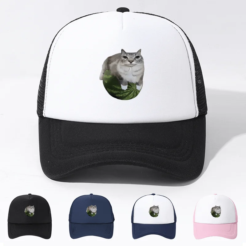 Watermelon Cat Print Trucker Hat Contrast Color Breathable Outdoor Cap for Men Women