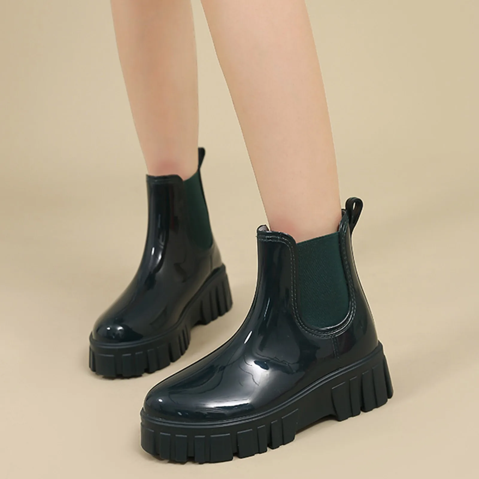 Platform Rain Boots Women Garden Galoshes Waterproof Rubber Chelsea Boots Female Non-slip Rainshoes Fishing Waders Water Shoes