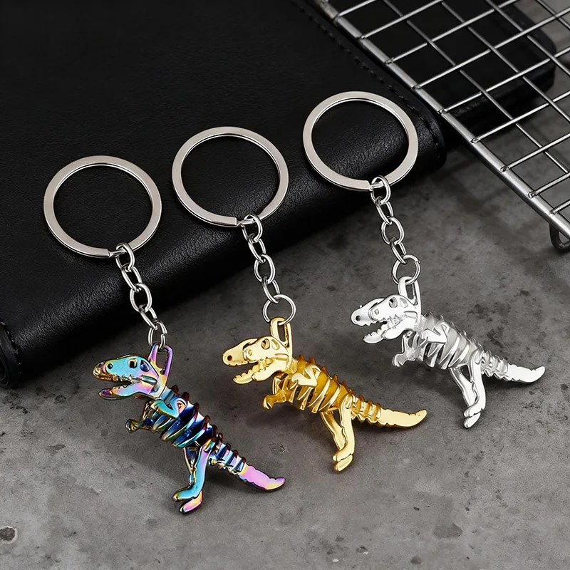 New Colorful Dinosaur Keychain Unisex Halloween Skeleton Funny Pendant Bag Key Hanging Keyring Children Festival Gifts Ornaments