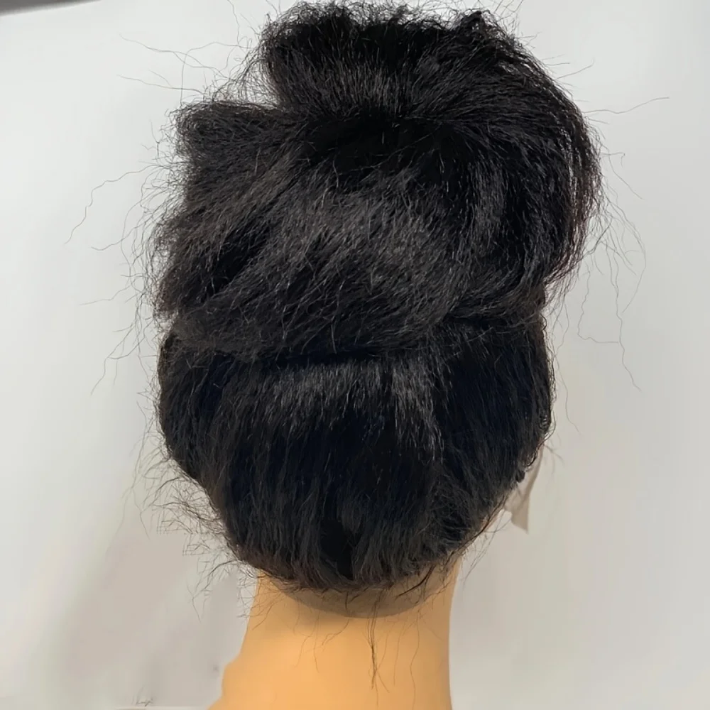 Long Glueless 24Inch Kinky Straight Yaki Natural Black Soft 13x4 Lace Front Wig For Women With Baby Hair Preplucked Daily