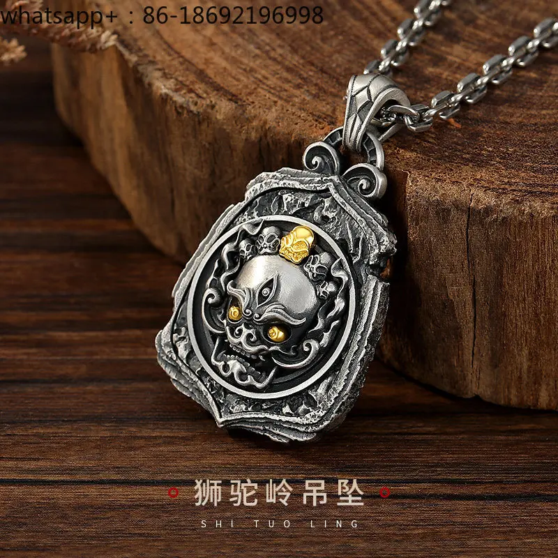 Lion Camel Ridge Pendant Men's S925 Sterling Silver Retro Personality Trendy Man Domineering Ethnic Style Necklace