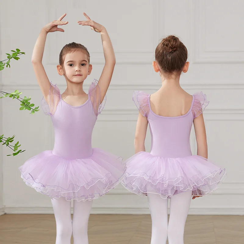 バレエスカート女の子のためのダンスウェアチュチュドレス子供のための女性レオタード半袖綿衣装ダンススーツイブニング結婚式
