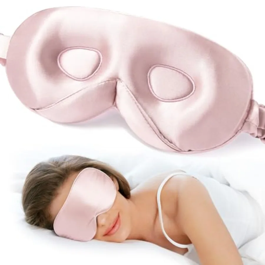 

100% 22 Momme Mulberry Silk Sleep Mask - 3D Contoured Eye Mask for Men Women, Soft Breathable Sleeping Mask with Adjustable Str