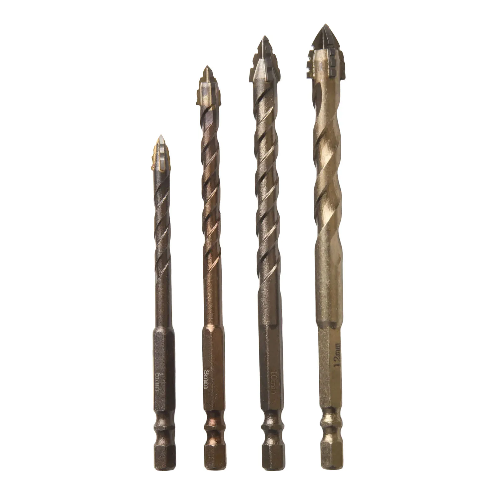 Approx.10mm Four-Flute Drill Spiral Design Drill Bits Spiral Triangle Drill Efficient Glass Punching Unique Eccentric Design