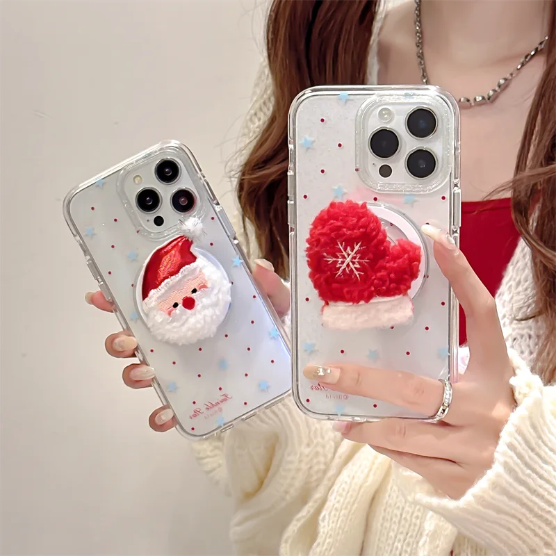 Cute Cartoon Santa Claus Red Gloves Magnetic Mobile Phone Holder Suitable For Magnetic Mobile Phone Magnetic Mobile Phone Cover