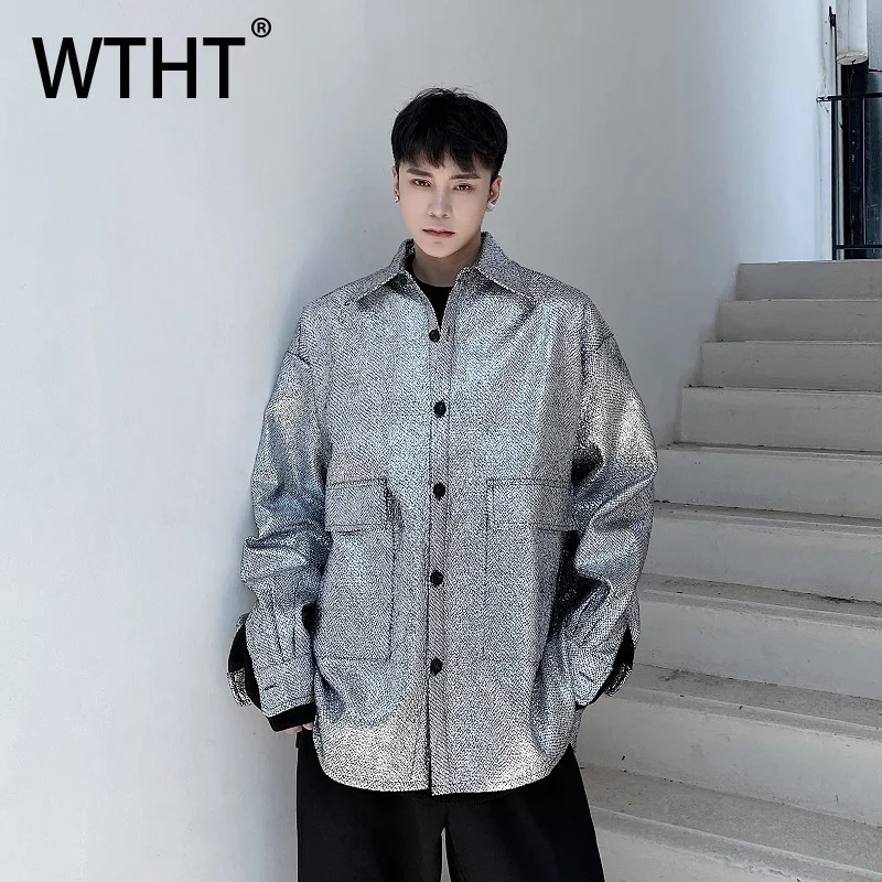 

WTHT мода 2024, осенние мужские дизайнерские пальто со сращенными большими карманами, модные мужские куртки с отложным воротником и длинными рукавами 2A1947