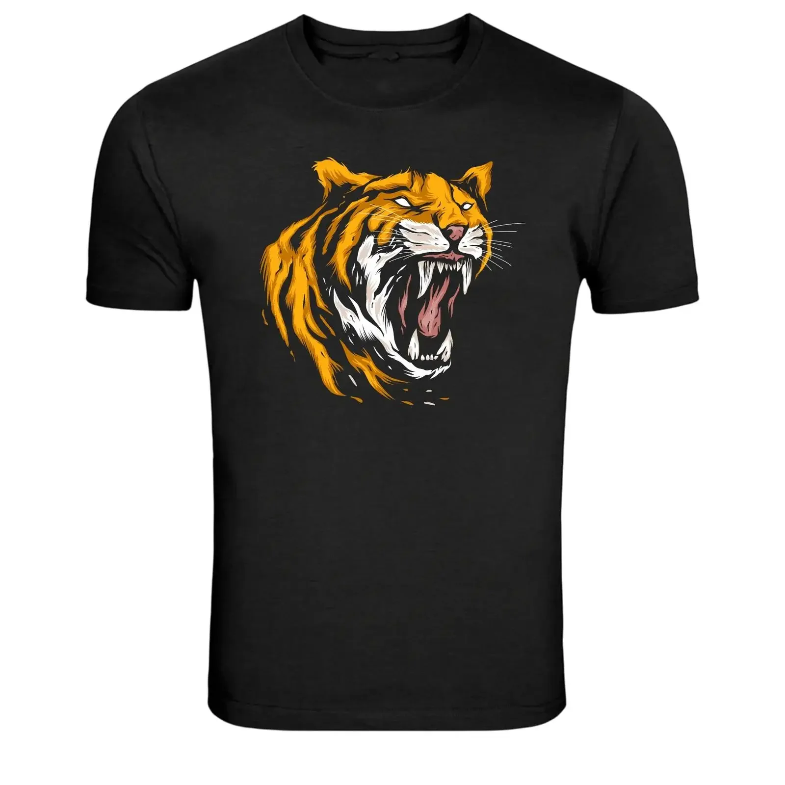 Roaring Tiger Head Wild Animal T Shirt vintage Washed Casual Stylish Stretched homme fashion Unisex Soft graphic Comfortable