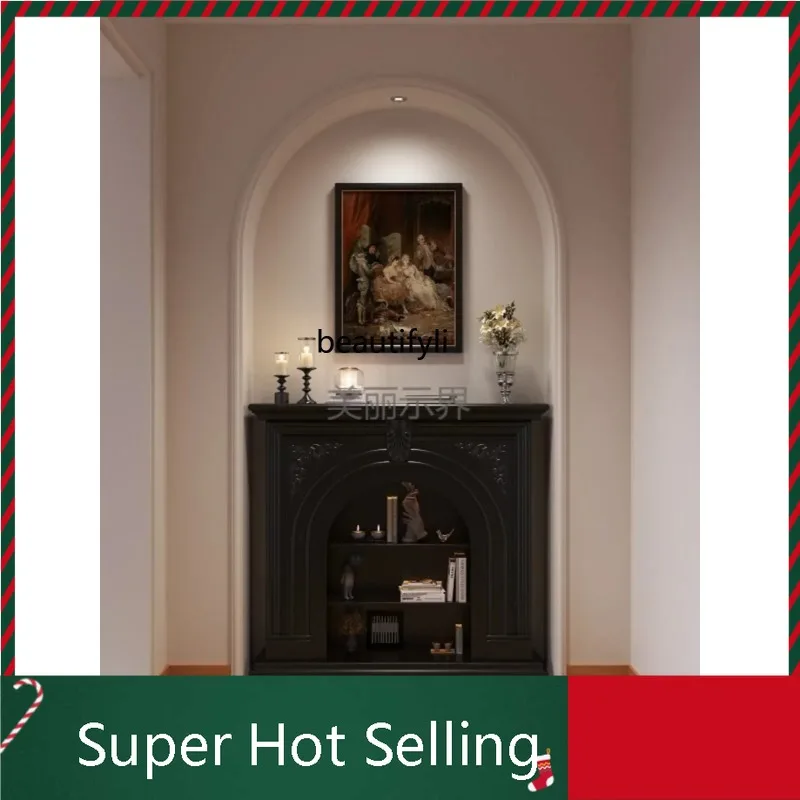 

D071 French solid wood fireplace, living room decorative cabinet, American retro porch cabinet, simulated fire fireplace