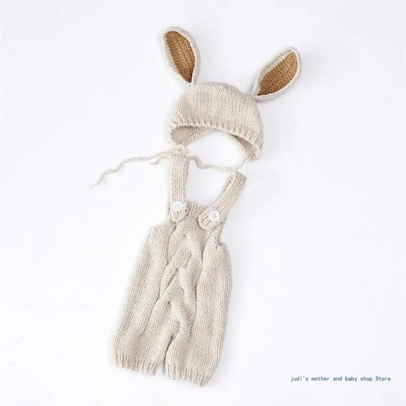 Baby Photo Props Bunny Costume Romper Rabbit Hat Newborn Photo Props Photography Clothes Knitted Outfit 2PCS