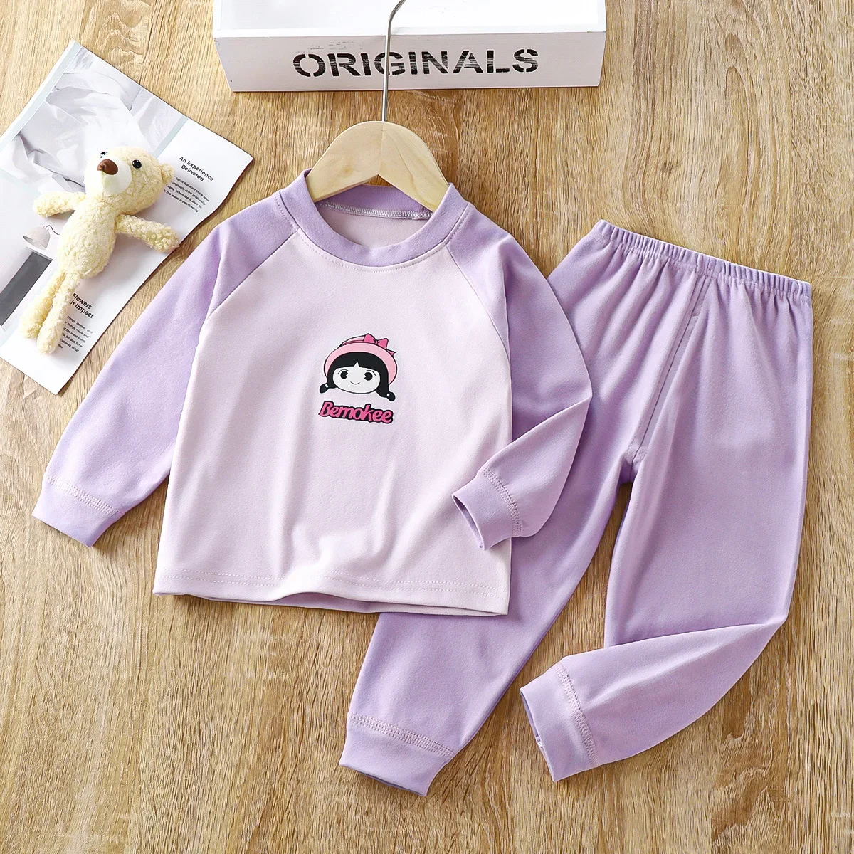 Pijama de animais de desenhos animados para bebês meninos e meninas, camiseta com pescoço o infantil, tops, long Johns, roupa íntima quente, moda de outono fofa