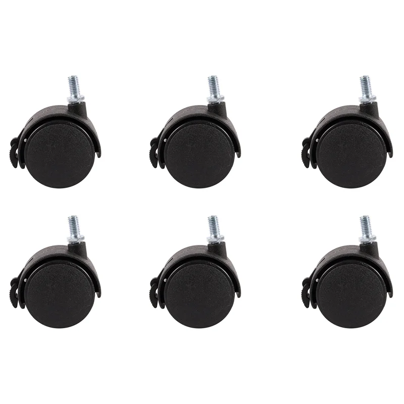 6X Furniture Swivel Locking Caster 8Mm Screw Stem 2-Inch Dia Wheel Black-BAAQ