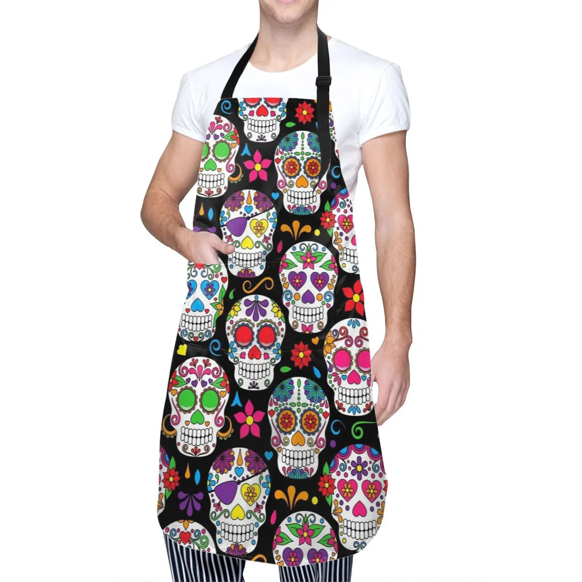 Unisex Kitchen Cooking Aprons Colorful Skull Bib Baking Apron For Men Women Waterproof Household PVC Waist Bib Cleaning Pinafore