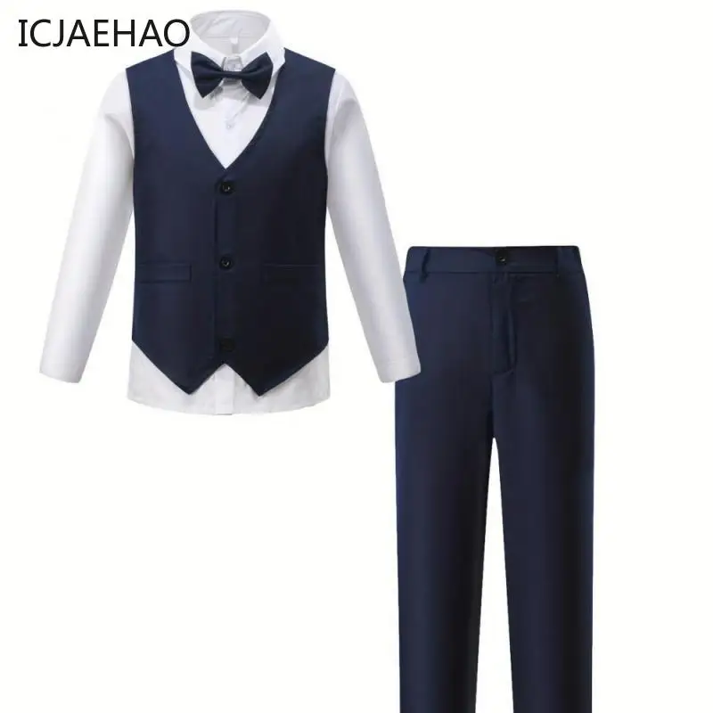 

Kids 3PCS Vest Trousers Long-Sleeved Shirt Pant Sets for Baby Boy Children Clothes Autumn Spring Outfit Gentlemen Suit Matching