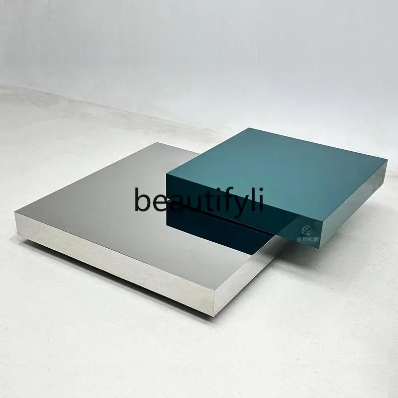 

Mirror stainless steel coffee table Italian modern style square simple new home light luxury