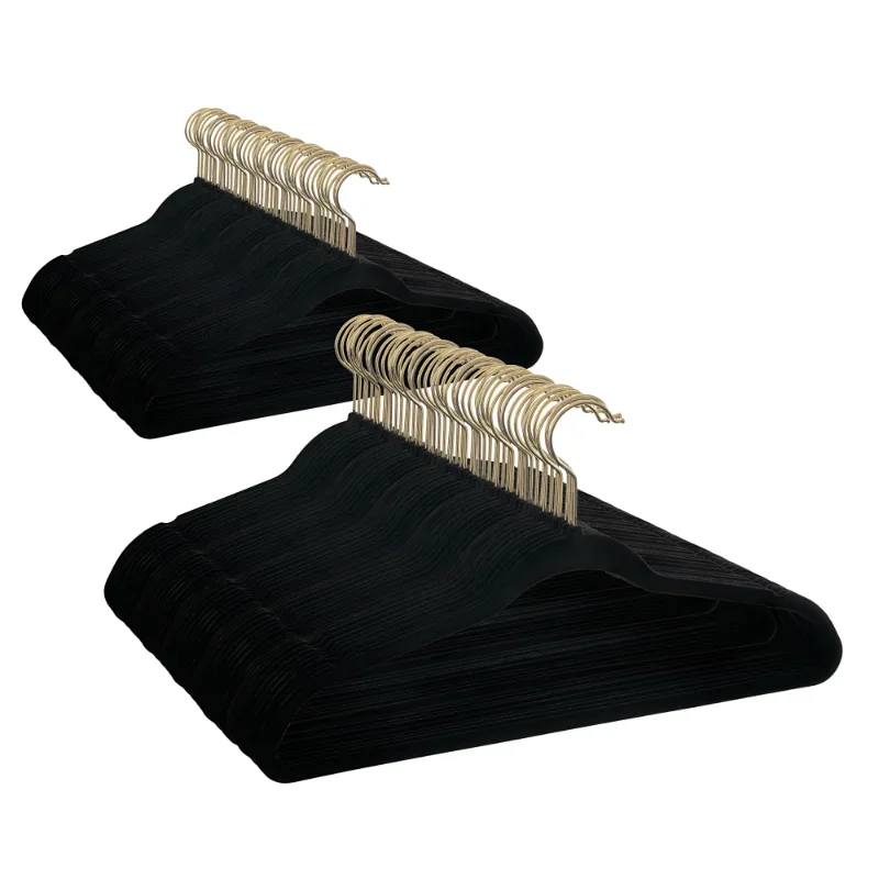 Non-Slip Velvet Clothing Hangers, 100 Pack, Black