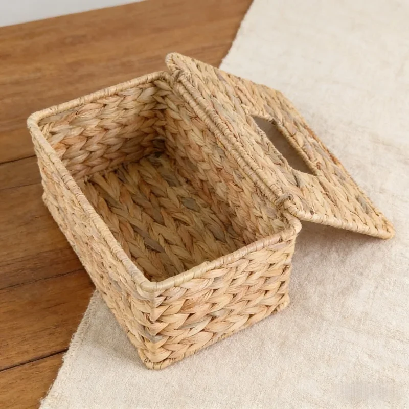 

Коробка для салфеток из плетеного ротанга и водного гиацинта с крышкой, органайзер для хранения салфеток в гостиной, аксессуары для дома