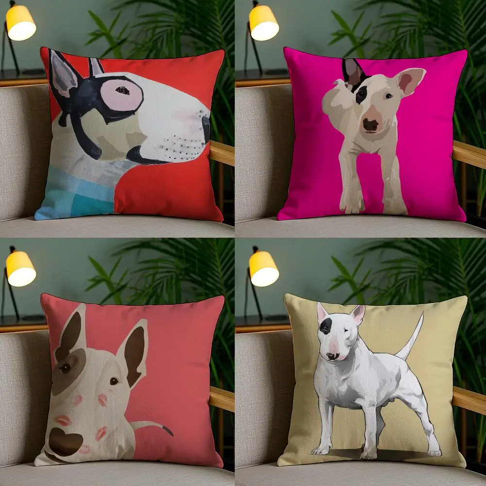Cartoon Bull Terrier Series Cushion Cover Plush Fabric Soft Double-Sided Printed Sofa Living Room Home Decor Throw Pillow Cover