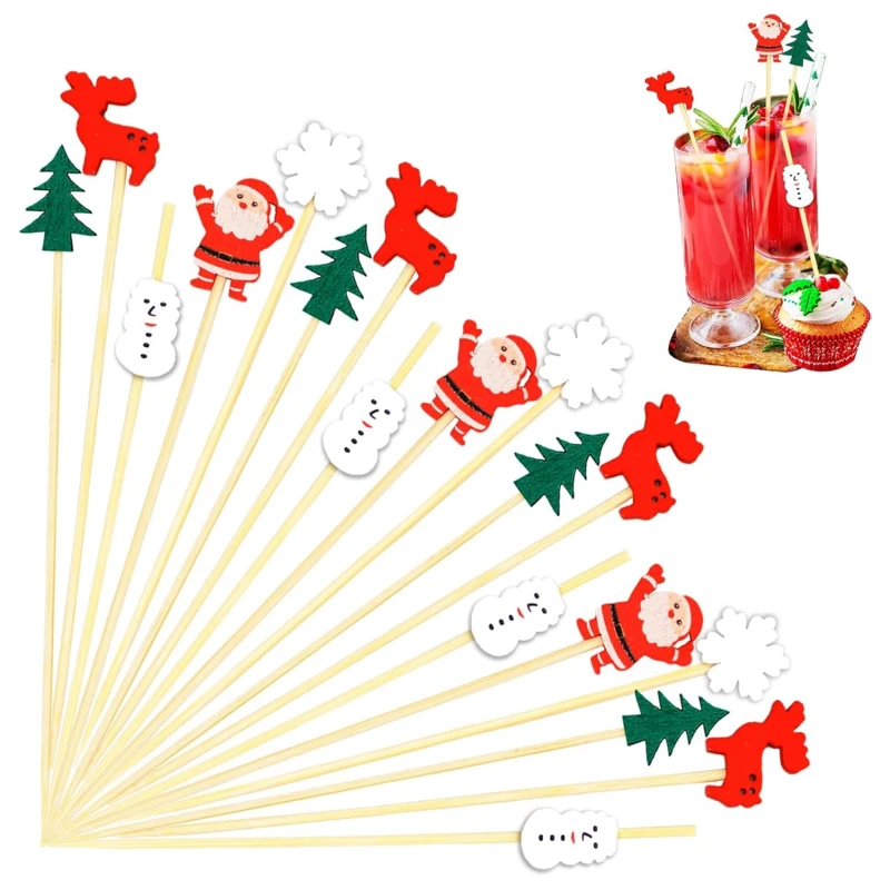 クリスマスフードピック、デザートビュッフェ、サラダフルーツフォーク、ケーキマフィン、クリスマスパーティースティック、クリスマスデコレーション、100個