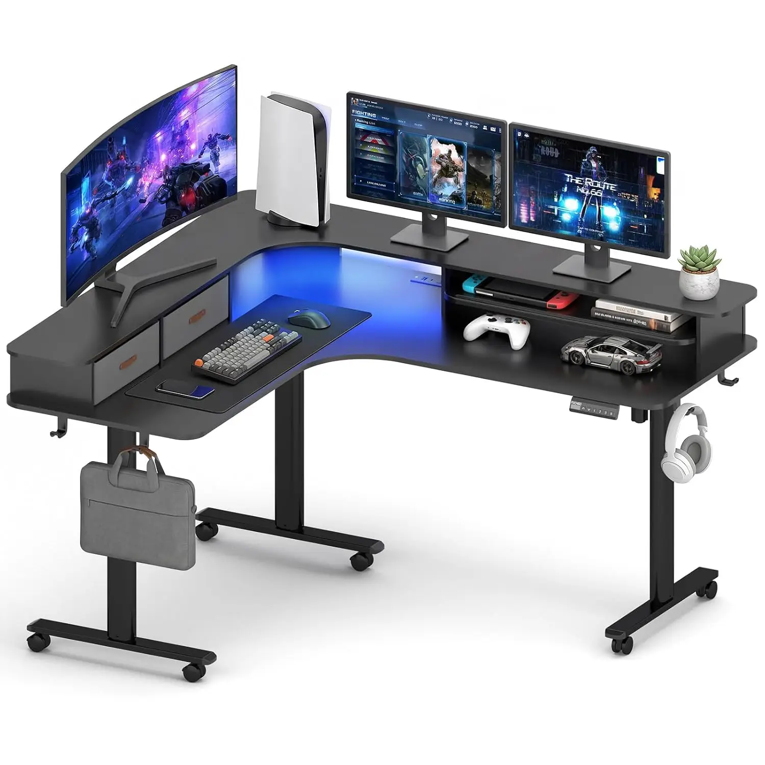 L Shaped Electric Standing Desk with Drawers, 63x55 Height Adjustable Memory Controller Ergonomic Corner , Customized