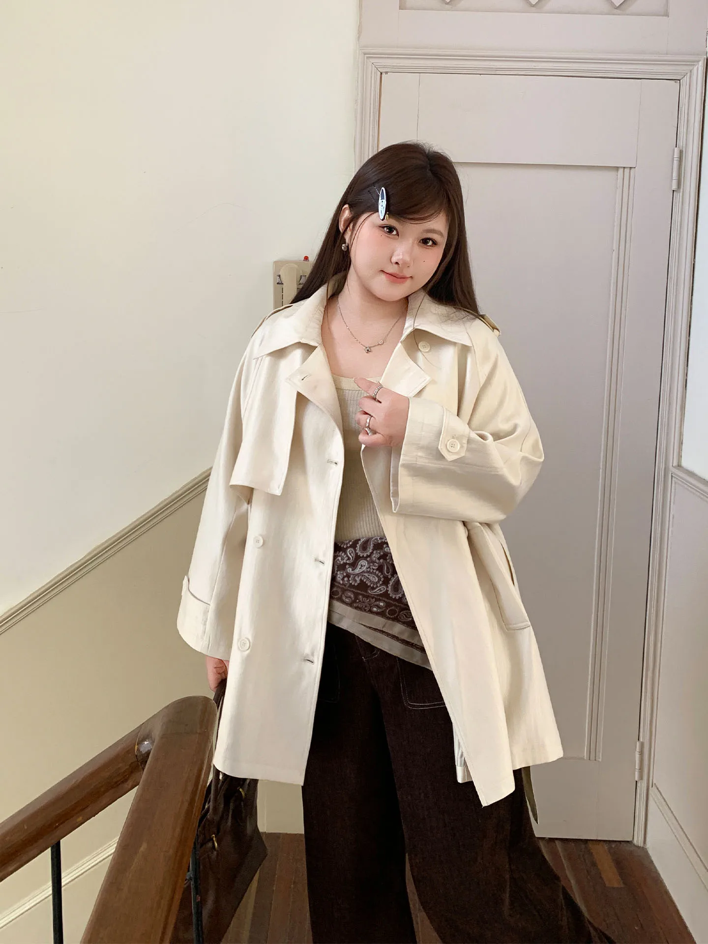 

YUZI Commuter Sle ort Waist-Cinching Satin Texture Women's Jaet Luxury Coat Casual Korean Loose Fit Long Sve Coat