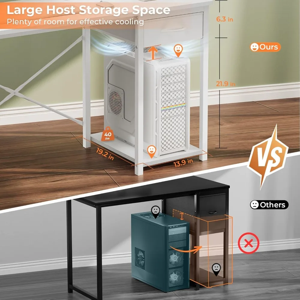 Adjustable Monitor Stand Desk, 47.2 Compact Office Desk with Reversible Shelves and Ample Workspace