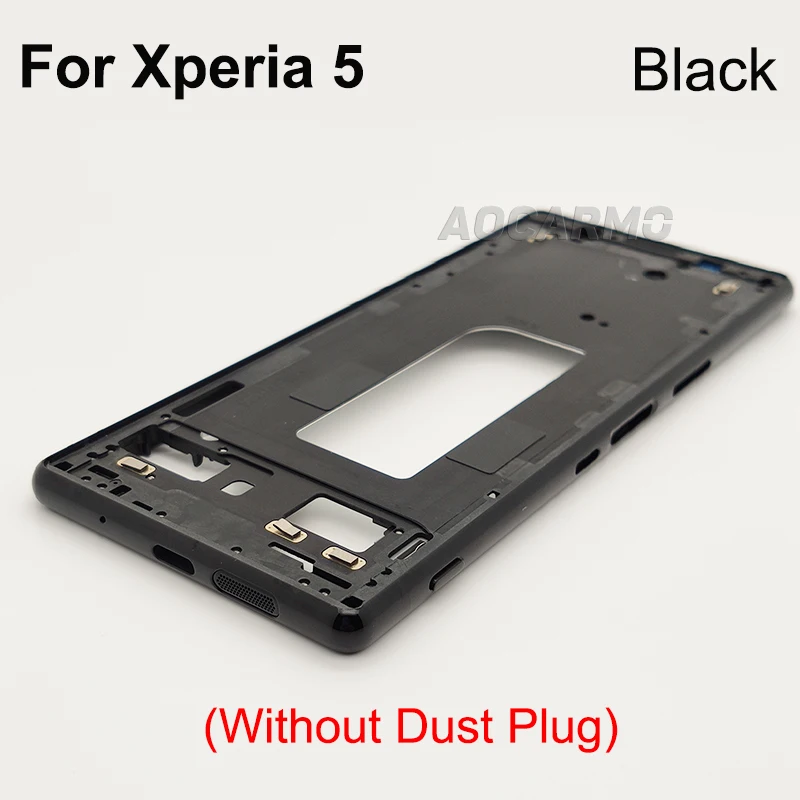 Aocarmo For Sony Xperia 5 / X5 / J8210 J9210 Middle Frame Bracket Panel Metal Chassis Bezel Plate With Dust Plug Cover