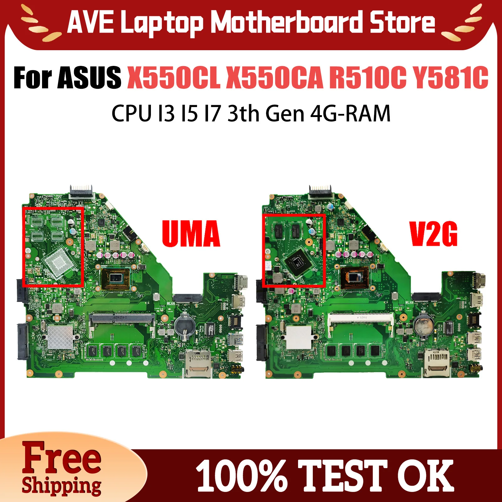 X550CL Mainboard For ASUS X550CA X550CC R510C Y581C X550C Laptop Motherboard CPU I3 I5 I7 3th Gen 4G-RAM GT710M