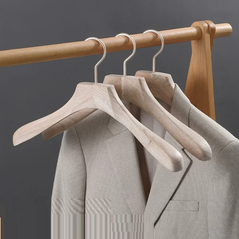 6Pcs/set Solid Wood and Metal Hook Wooden Hangers With Notches Non-slip Metal Hook for Clothes