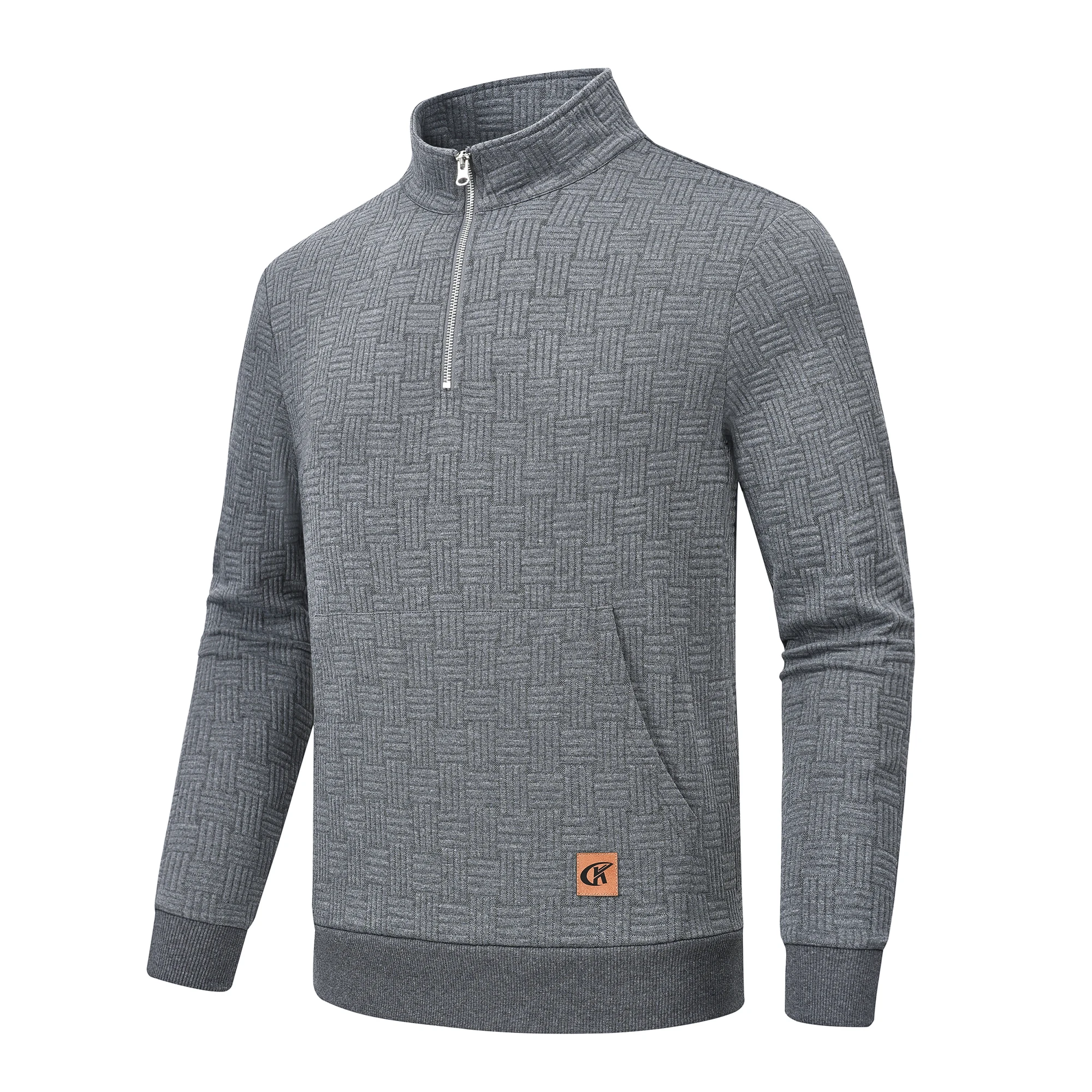 Men's Casual Pullover Long Sleeve Quarter-Zip Pullover Solid Color Sweatshirt with Kanga Pocket