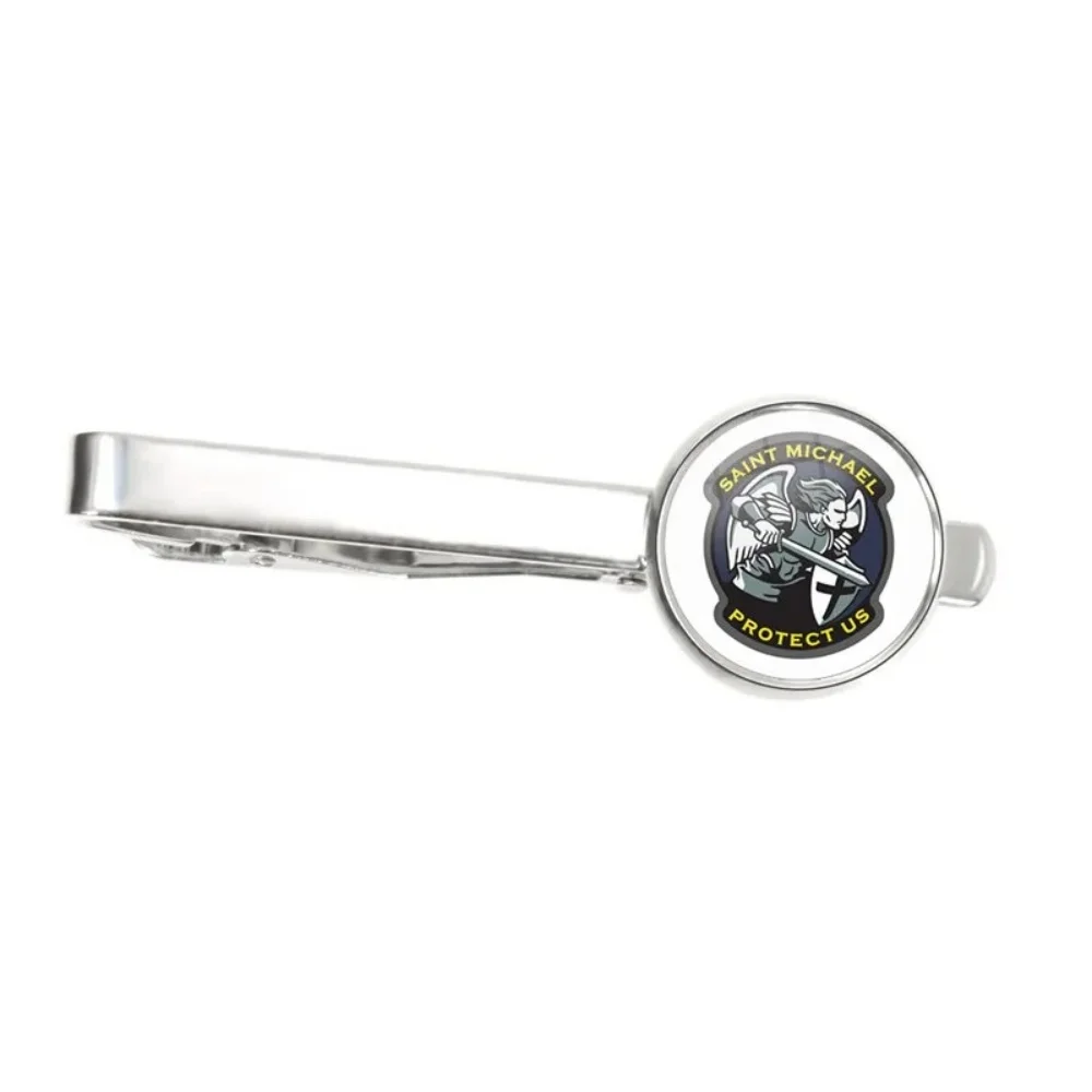 Archangel St. Michael Protect Me Glass Cabochon Tie Clip Men's Tie Clip Tie Decoration Wholesale Christian Amulet Jewelry Gift