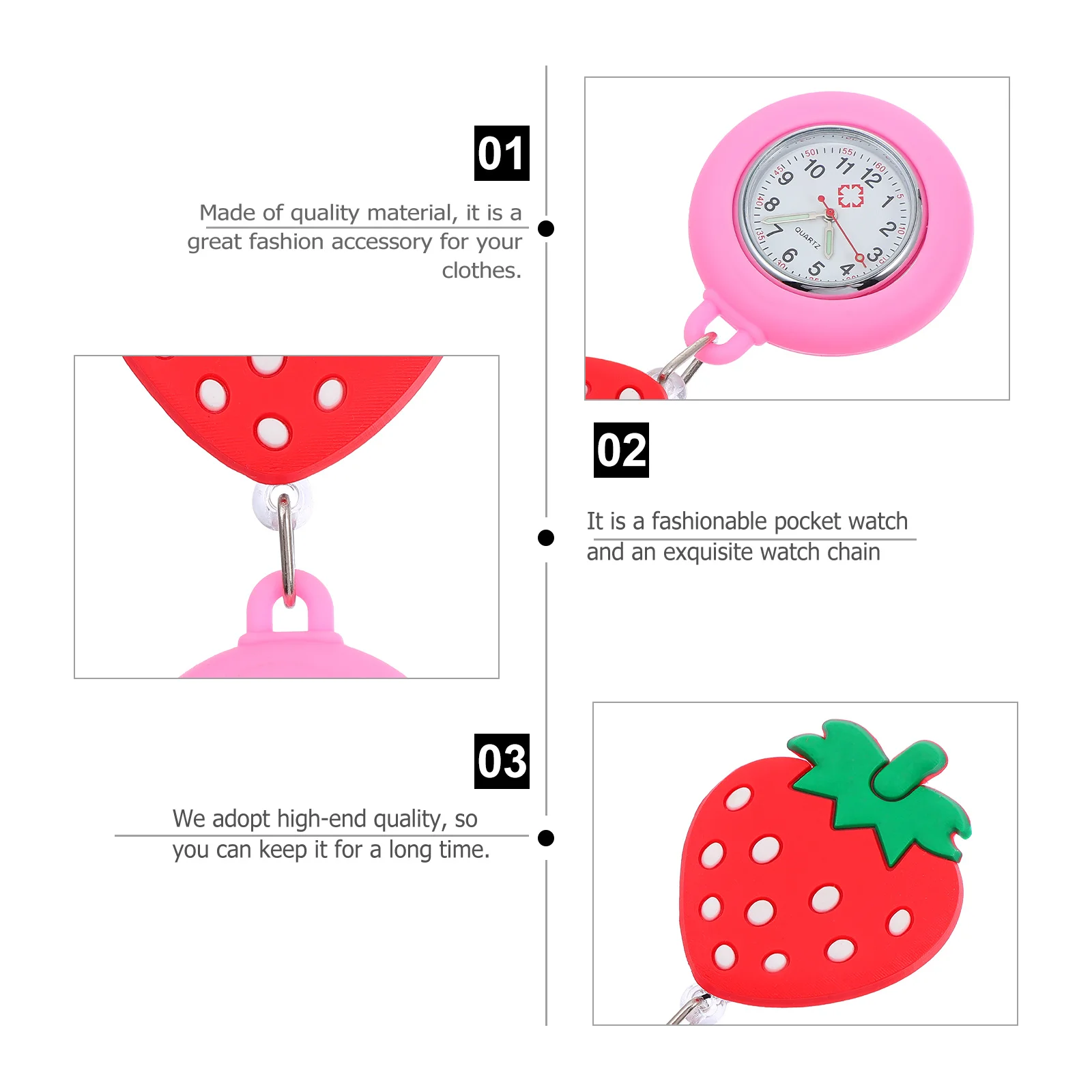 1 قطعة ساعة جيب ممرضة الكرتون الفراولة مضيئة لمط سيليكون ساعة طبية هدية جميلة للأطباء الممرضات #1